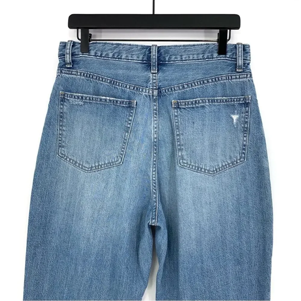 UNIQLO Peg Top High Rise Damaged Jeans Blue Denim 29
